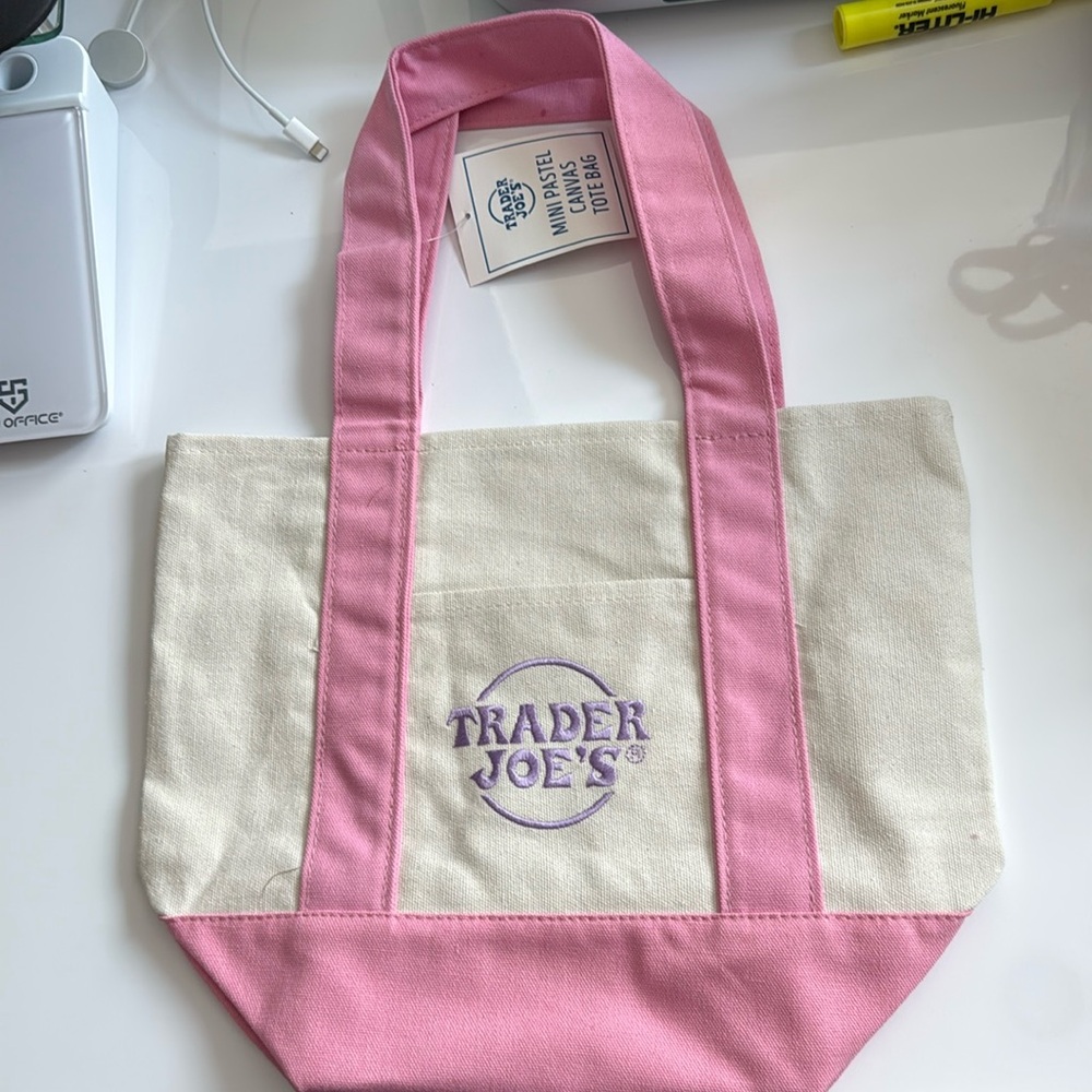 Trader Joe’s Pink and Cream Mini Pastel Canvas Tote Bag